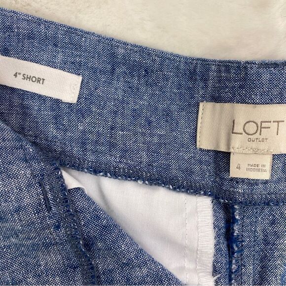 Loft Scallop Hem Linen Blend Chambray Shorts Blue Size 4 - Picture 6 of 9